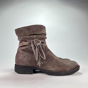 Born Kenya Dark Brown Suede Leather Slouch Ankle Boots Fringe Women's Size 7.5